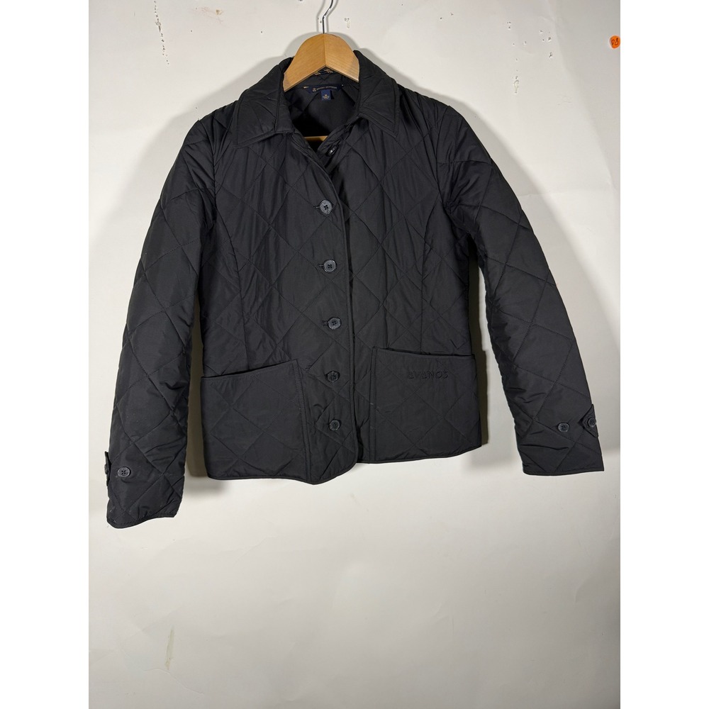 Brooks Brothers Womens Black Quilted Button Front Jacket Coat Avanos Logo Size M